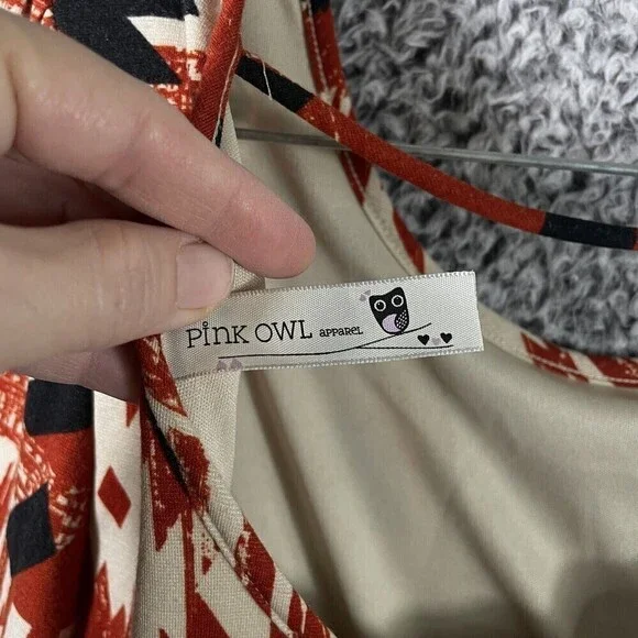 PINK Owl Dress Aztec Orange Beige Black Lined Women’s Large 3/4 Sleeve - Picture 6 of 7